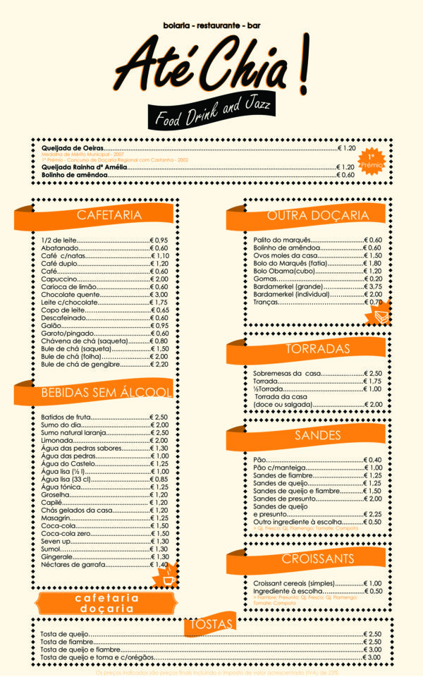 Carta / Menu Restaurante Até Chia Designer Nuno Eusébio